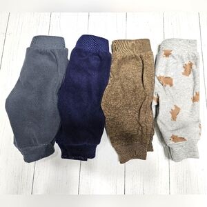 Carter's 0-3m Fleece Bottoms in Gray, Navy, Brown, and Gray with Bear Print